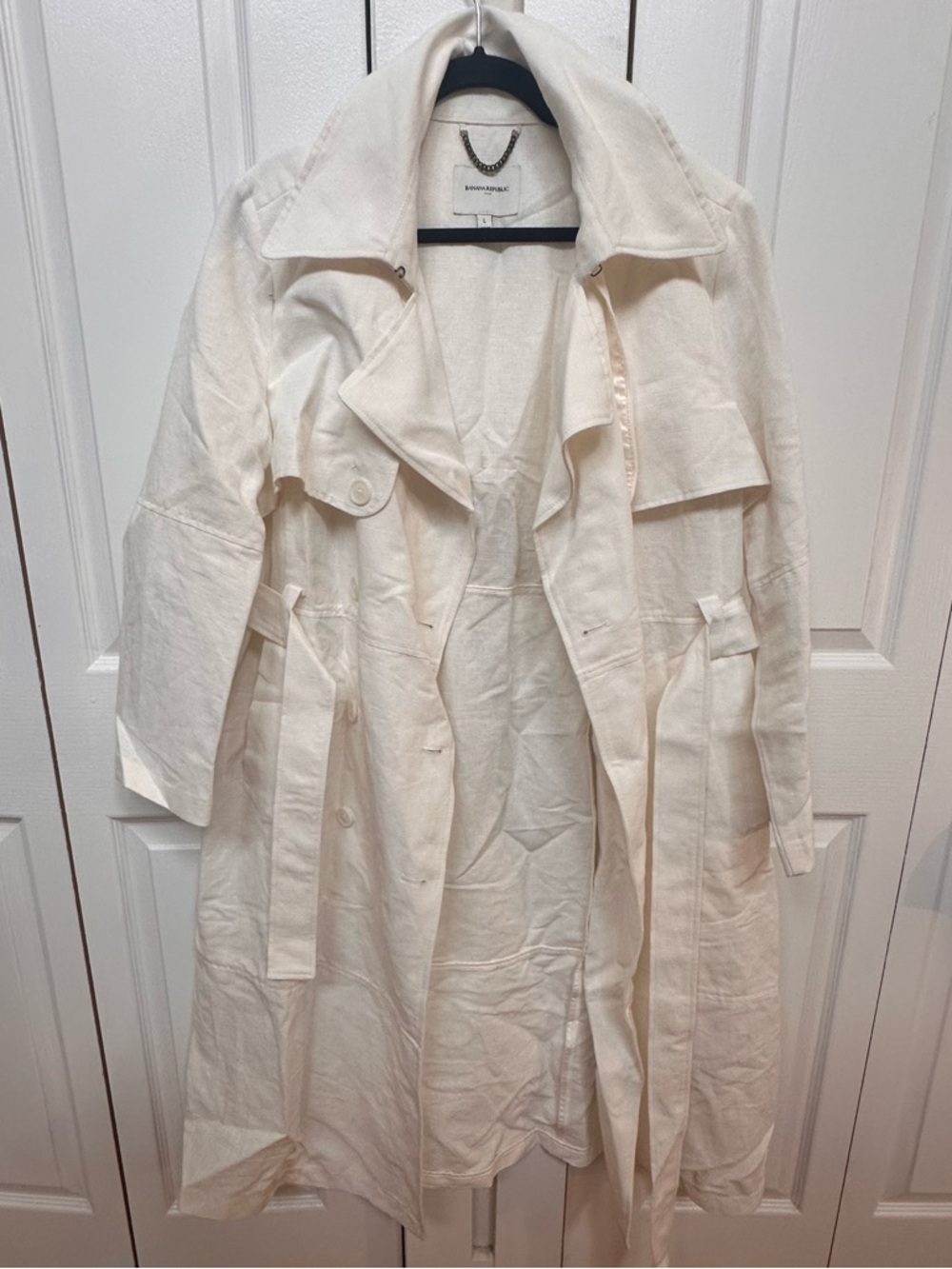 Banana Republic White Linen Blend Trench Coat with Belt